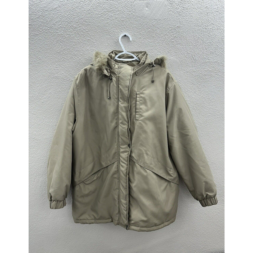 Womens Tudor Court Tan Zip Up Fur Trim Hooded Jacket Size XL